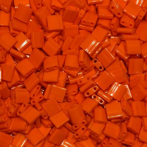 Miyuki Tila Perlen, 2 Löcher, quadratische Perlen, 5 x 5 x 1,9 mm, 5 g, Glasperlen, Orange (TL406) von bihızlı