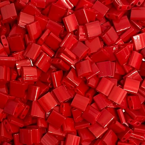 Miyuki Tila Perlen, 2 Löcher, quadratische Perlen, 5 x 5 x 1,9 mm, 5 g, Glasperlen, Rot (TL408) von bihızlı