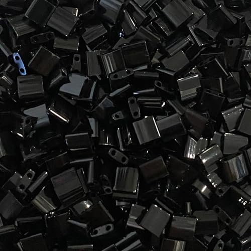 Miyuki Tila Perlen, 2 Löcher, quadratische Perlen, 5 x 5 x 1,9 mm, 5 g, Glasperlen, Schwarz (TL401) von bihızlı