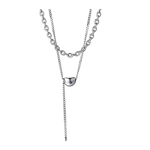 Halskette 2023 beliebte Titan Stahl Halskette Glück Doppel Schicht Tragen Halskette for Frauen Schmuck Geschenk Schmuck(Silver) von birene