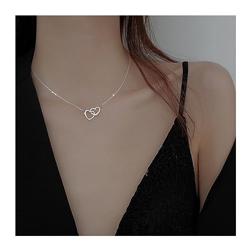 birene Halskette Einfache Doppel Herz Anhänger Halskette for Frauen Paar Edelstahl Gold Farbe Kette Hochzeit Freunde Schmuck Geschenk Schmuck(Silver Color) von birene