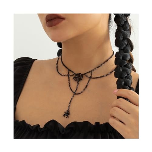 birene Halskette Halloween-Accessoires, Halloween-Coole Spinnennetz-Halskette for Frauen, Schlichte Kette mit Fransen, schwarzer Kragen Schmuck von birene