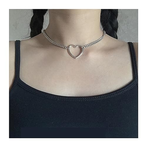 birene Halskette Metall herzförmige Halsketten Frauen Sexy Hohlschmuck Halsketten Schmuck(Silver) von birene