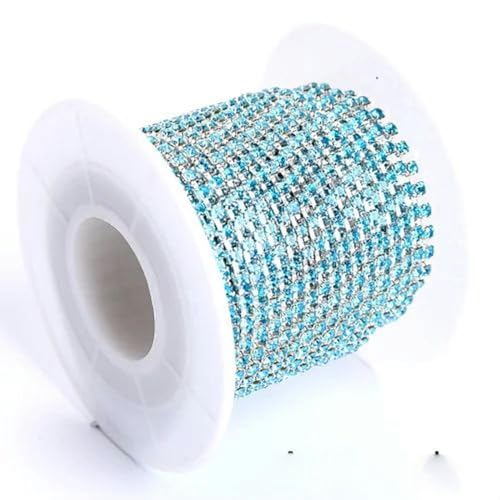 10 Yards/Rolle SS6-SS16 Crystal AB Silber Klaue zum Aufnähen von Strassketten, Cup, Glitzer, Strass, Goldklaue für Hochzeitskleid-Aquamarin-SS10-2,8 mm von birnn