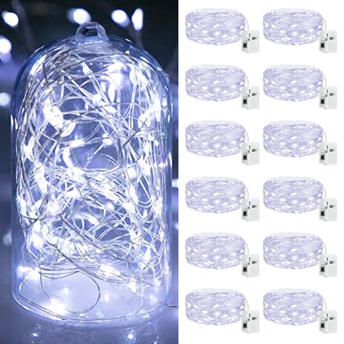 Bitjam 12 Stück LED Lichterkette mit Batterie Klein mit 3 Lichtmodi, 2M 20LED Mini Lichterkette Batteriebetrieben, Wasserdicht Lichterkette Draht für Weihnachten Hochzeit Party Innen Deko, Kaltes Weiß von bitjam