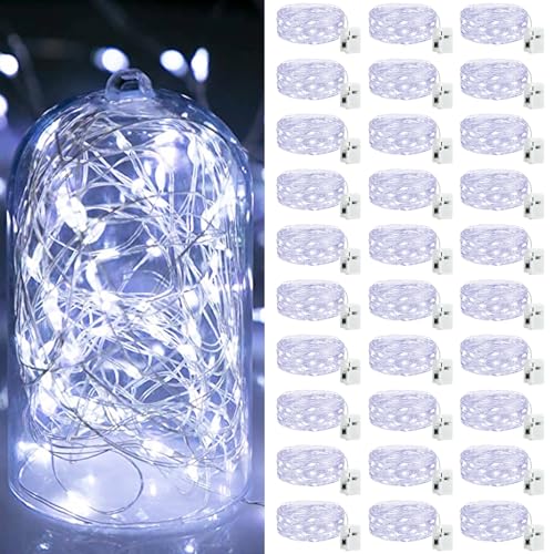 Bitjam 30 Stück LED Lichterkette mit Batterie Klein mit 3 Lichtmodi, 2M 20LED Mini Lichterkette Batteriebetrieben, Wasserdicht Lichterkette Draht für Weihnachten Hochzeit Party Innen Deko, Kaltes Weiß von bitjam