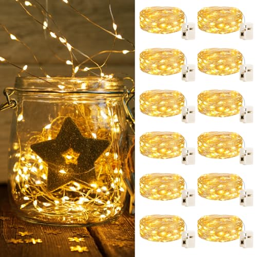 bitjam 12 Stück LED Lichterkette mit Batterie Klein mit 3 Lichtmodi, 2M 20LED Mini Lichterkette Batteriebetrieben, Wasserdicht Lichterkette Draht für Weihnachten Hochzeit Party Innen Deko, WarmWeiß von bitjam