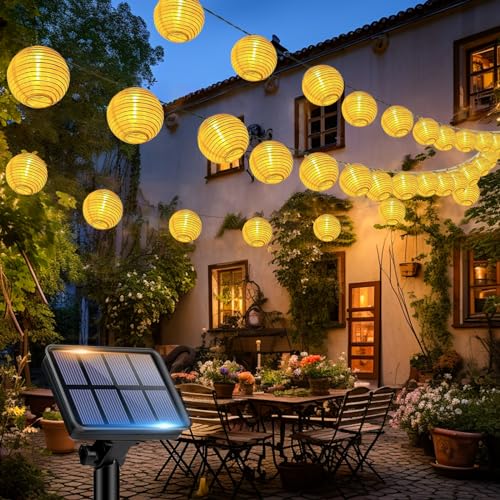 bitjam [12M 25LED Solar Lampions Außen Wetterfest, IP65 Wetterfest Solar Lichterkette Aussen Lampions Outdoor Weiß, 8 Modi LED Laterne Solarlichterkette für Garten Balkon Terrasse Deko (Warmweiß) von bitjam