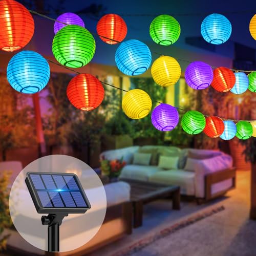 bitjam 12M Solar Lichterkette Lampion Aussen, 25LED Lampions Lichterkette Außen Wetterfest 8 Modi Laterne Solarlichterkette Outdoor IP65 Wasserdicht für Garten Balkon Terrasse Hof Party, Bunt von bitjam