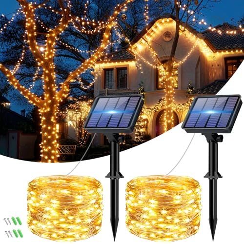 bitjam Solar Lichterkette Aussen, 2x6M 60LED Lichterkette Außen Solar Wetterfest, 8 Modi Kupferdraht Solarlichterkette Outdoor IP65 Wasserdicht für Garten Zaun Balkon Party Weihnachten, Warmweiß von bitjam