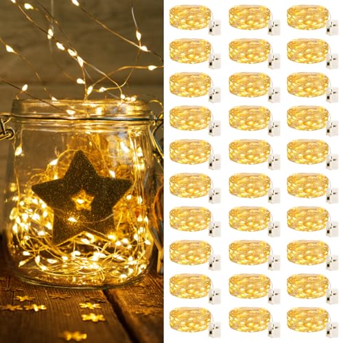 bitjam 30 Stück LED Lichterkette mit Batterie Klein mit 3 Lichtmodi, 2M 20LED Mini Lichterkette Batteriebetrieben, Wasserdicht Lichterkette Draht für Weihnachten Hochzeit Party Innen Deko, WarmWeiß von bitjam