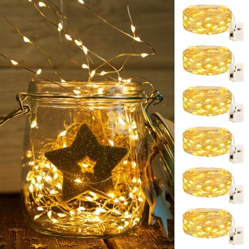 bitjam 6 Stück LED Lichterkette mit Batterie Klein mit 3 Lichtmodi, 2M 20LED Mini Lichterkette Batteriebetrieben, Wasserdicht Lichterkette Draht für Weihnachten Hochzeit Party Innen Deko, WarmWeiß von bitjam