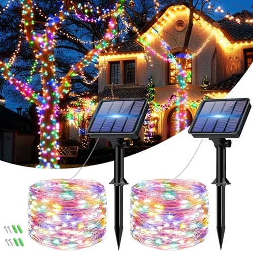 bitjam Solar Lichterkette Aussen, 2x6M 60LED Lichterkette Außen Solar Wetterfest, 8 Modi Kupferdraht Solarlichterkette Outdoor IP65 Wasserdicht für Garten Zaun Balkon Party Weihnachten, Bunt von bitjam