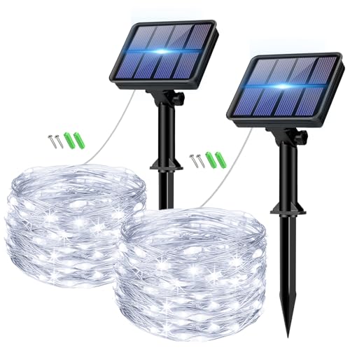 bitjam Solar Lichterkette Aussen, 2x6M 60LED Lichterkette Außen Solar Wetterfest, 8 Modi Kupferdraht Solarlichterkette Outdoor IP65 Wasserdicht für Garten Zaun Balkon Party Weihnachten, Kaltes Weiß von bitjam