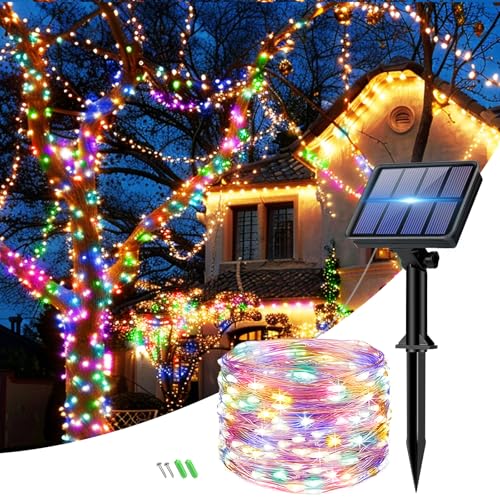 bitjam Solar Lichterkette Aussen, 6M 60LED Lichterkette Außen Solar Wetterfest, 8 Modi Kupferdraht Solarlichterkette Outdoor IP65 Wasserdicht für Garten Zaun Balkon Party Weihnachten, Bunt von bitjam