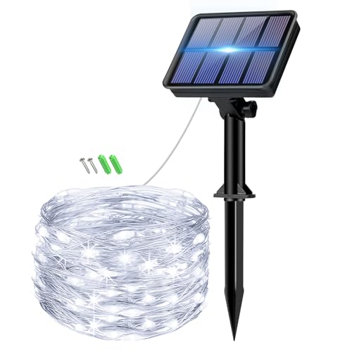 bitjam Solar Lichterkette Aussen, 6M 60LED Lichterkette Außen Solar Wetterfest, 8 Modi Kupferdraht Solarlichterkette Outdoor IP65 Wasserdicht für Garten Zaun Balkon Party Weihnachten, Kaltes Weiß von bitjam