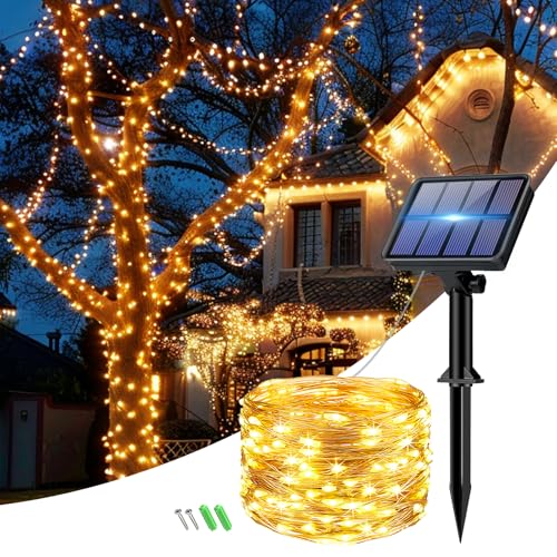 bitjam Solar Lichterkette Aussen, 6M 60LED Lichterkette Außen Solar Wetterfest, 8 Modi Kupferdraht Solarlichterkette Outdoor IP65 Wasserdicht für Garten Zaun Balkon Party Weihnachten, Warmweiß von bitjam