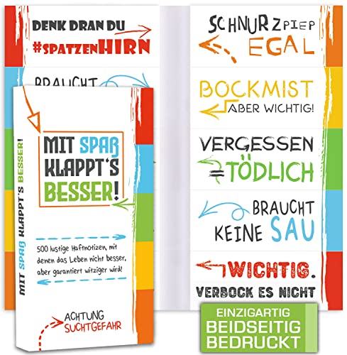 500 Lustige Haftnotizen (10 x 50 Blatt) | Haftnotiz Set mit verschiedenen witzigen Sprüchen für Uni, Schule, Büro oder WG | Bunte Klebezettel zum Lernen und Markieren | Geschenktipp für Studenten von blaash