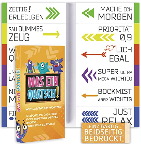 600 Lustige Haftnotizen (12 x 50 Blatt) | Haftnotiz Set mit verschiedenen witzigen Sprüchen für Uni, Schule, Büro oder WG | Bunte Klebezettel zum Lernen und Markieren | Geschenktipp für Studenten von blaash