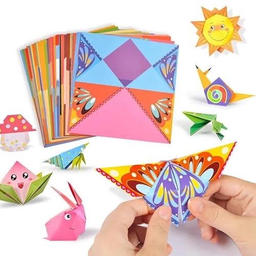 Origami-Papier-Set für Kinder, 96 Blatt mit Anleitungsbuch für DIY-Kunst- und Bastelprojekte, Geschenk für 3–12 Jahre, Anfänger, Kinder, Jungen, Mädchen von blmdz