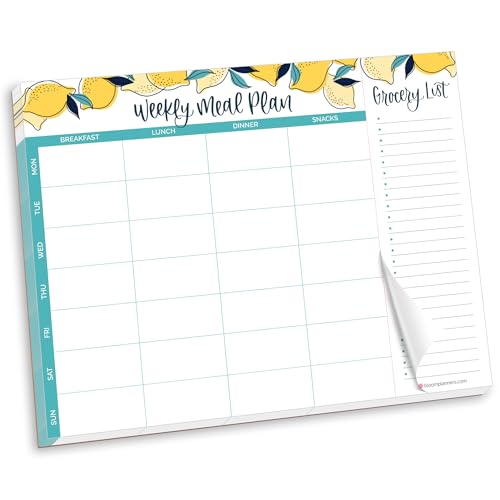 Bloom daily planners Planer Horizontaler magnetischer Wochenplanungsblock für Kühlschrank mit abreißbarer Einkaufsliste – Menü-Organizer Notizblock mit Magneten – 21,6 x 27,9 cm – Zitronen von bloom daily planners