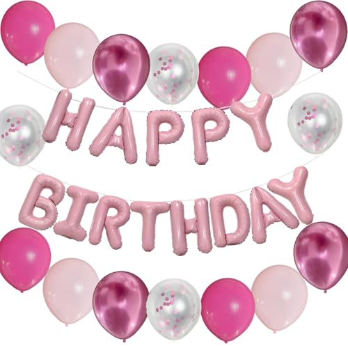 Geburtstag Dekorationen Rosa Folie Happy Birthday Ballon Banner Konfetti Luftballons Kit für Frauen Mädchen Baby Shower Prinzessin Geburtstag Party Dekoration Supplies von bng-bng