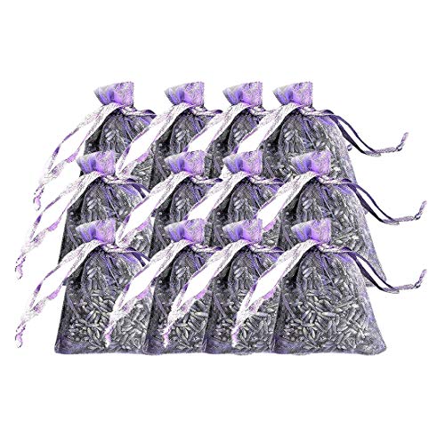 bobo4818 12 Säcke Getrockneter Englischer Lavendel in kleinen lila Organza-Tüten - echte Blume Hochzeit Konfetti/Home Duft/Kunsthandwerk/Mottenschutz von bobo4818