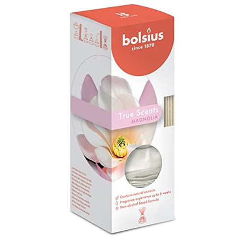 BOLSIUS Stimmungen und echte Düfte Schilf-Diffusor, Magnolie, 45 ml, Glas Duftöl, farblos, Einheitsgröße von bolsius