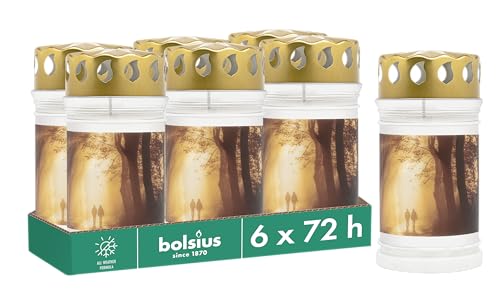 Bolsius Grablicht - mit Motiv - Bummel - Set 6 Stück - Länge Brenndauer 3 Tage - Trauerkerze & Gedenkstätte Kerzen - Sauberes Abbrennen - Ohne Palmöl von bolsius