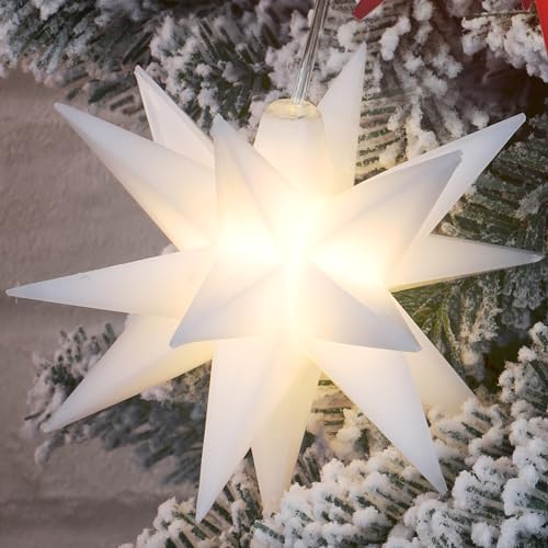 bonsport 3D Weihnachtsstern für Außen und Innen - LED Stern beleuchtet 12cm - Leuchtstern Outdoor Weihnachtsdeko, weiß von bonsport