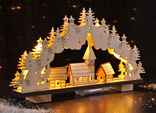 bonsport Schwibbogen aus Holz - Lichterbogen für Weihnachten mit 9 warm-weißen LEDs, batteriebetrieben von bonsport