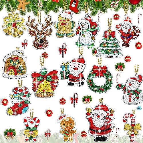 boocooberg 16pc DIY Weihnachten Diamond Painting Kinder SchlüSselanhäNge, Bastelset Weihnachten,Weihnachten Diamant Malerei SchlüSselbund,5D Diamond Painting AnhäNger SchlüSselanhäNge FüR Weihnachten von boocooberg