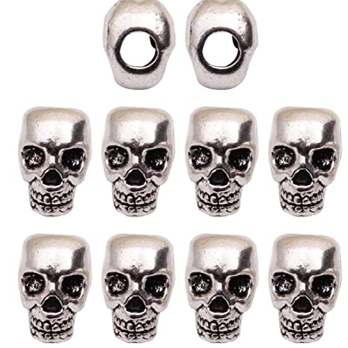 10 Pcs Schädel Lose Perlen Silber 12mm Abstandssperlen Großes Loch Finden Perlen Halloween -dekoration Für Schmuckherstellung von bopely