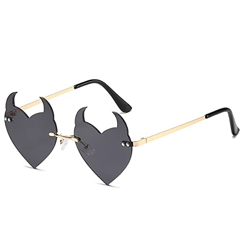 Randless Teufel Hörner Herz Form Sonnenbrille Für Frauen Retro Neuheit Funon Dämon Ohr Herzförmige Brille Halloween Party Cosplay -Brillen Accessoires von bopely