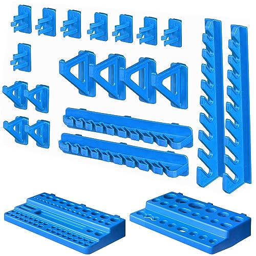 20 Werkzeughalter 2 Regal Sortiment Wandregal für Werkzeuge Schraubenschlüssel Schraubendreher Zangen Wandregal Werkstatt blau von botle