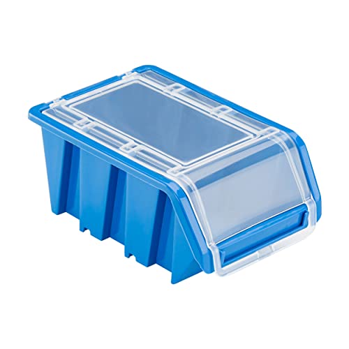 5 x Stapelbox Kunststoff Lagerboxen Stapelbar Stapelkiste Sortierbox Box mit Deckel 100x155x70 blau von botle