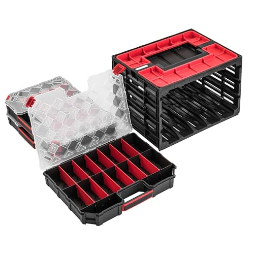 botle Organizer für Schrauben, Werkstatt container 29 x 41,5 x 29,5 cm Universal Koffer Werkzeugschrank Sortimentskasten Sortierkasten Sortierboxen Garage von botle