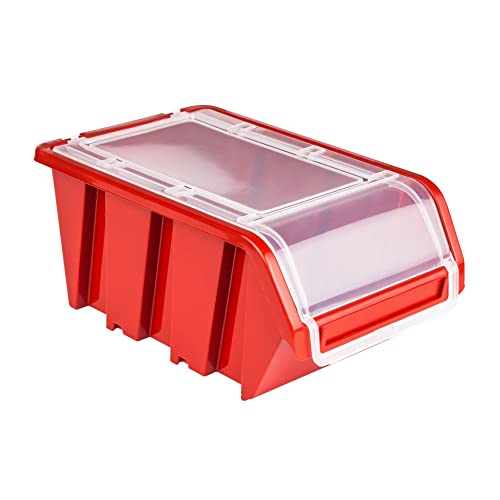 Stapelbox Kunststoff Lagerboxen Stapelbar Stapelkiste Sortierbox Box mit Deckel 100x155x70 rot von botle