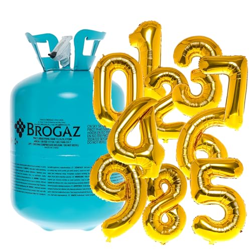 Helium Ballongas Set Gasflasche, inkl. 0-9 Zahlenballon als Folienballons, Geburtstagszahl und Helium Ballons, Perfekte Partydekoration, Geburtstagsdeko mit Balloon Gas für Feiern Events (bis zu 50) von brand promotion