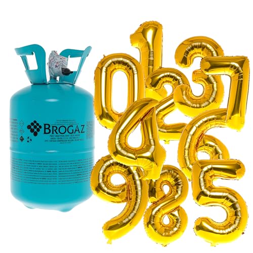 Helium Ballongas Set Gasflasche, inkl. 0-9 Zahlenballon als Folienballons, Perfekte Partydekoration, Geburtstagsdeko mit Balloon Gas für Feiern Events (Füllung für bis zu 30 runde Ballons) von brand promotion