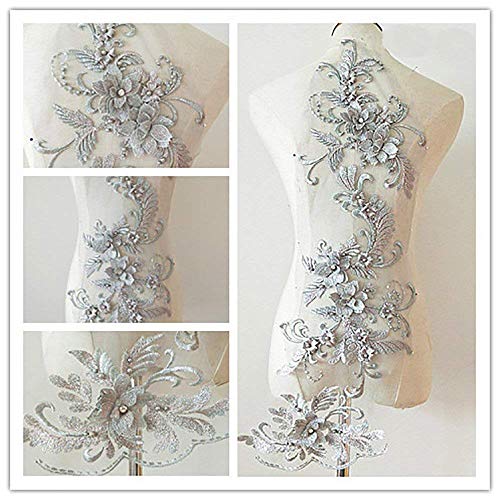 3D Spitze Applique Patch Blume Patches Applique Motive Rose Pailletten Französisch Diamante Perlen Applique Trim ideal für DIY Handwerk Nähen Kostüm Schneiderei Braut Hochzeit 3 in 1 20cm * 72cm A1 von bridallaceuk