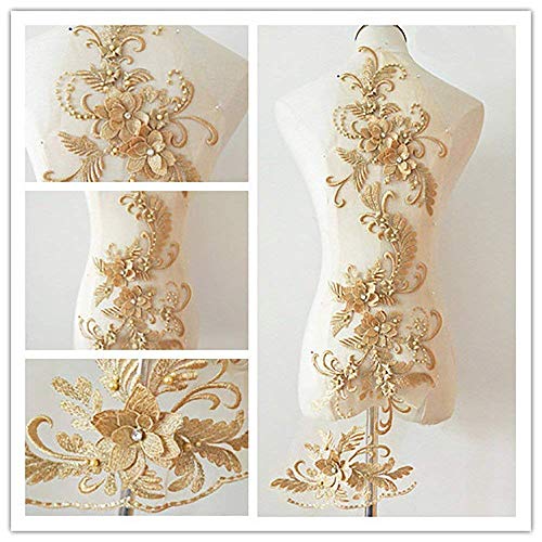 3D Spitze Applique Patch Blume Patches Applique Motive Rose Pailletten Französisch Diamante Perlen Applique Trim ideal für DIY Handwerk Nähen Kostüm Schneiderei Braut Hochzeit 3 in 1 20cm * 72cm A1 von bridallaceuk