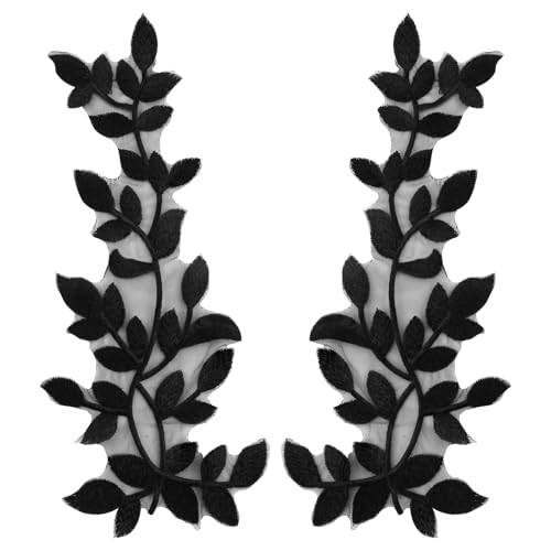 Black Leaf Lace Embroidered Patches Forest Vine Pair Leaves Pattern Lace Sewing Applique Decoration Embroidery Trims Patches for Embellishment Costume Wedding Dress Craft DIY Projects 1 Pair von brileze