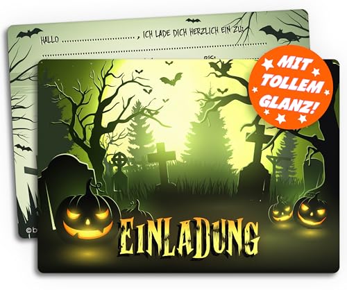 12x Einladungskarten für eine schaurig schöne Halloween-, Grusel-Party | Friedhof des Grauens | Einladung für Kindergeburtstag Geburtstag Kinder- Erwachsene Teenager von brint.