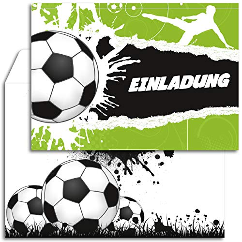 12x Geburtstagseinladungen mit Umschlägen | Fußball-Party | Einladungskarten-Set für Geburtstag Kinder | Für Jungen & Mädchen | Einladung Kindergeburtstag Fussball-Einladungen Tor Stadion Jungs Cool von brint.