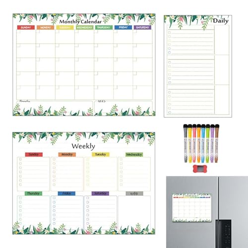 Magnetischer Kalender für Klassenzimmer, Magnetkalender für Kühlschrank, Set von 3 monatlichen Kühlschrankkalendern Markern und Radiergummi, Wandorganisation, monatliche wöchentliche und von brooksnaji