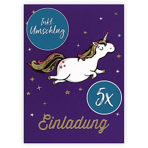 bsb 5 Allgemeine Einladungskarten - Einladungskarten Geburtstag & Kindergeburtstag mit Einhorn-Motiv - Einladung verschiedene Anlässe - Geburtstagseinladungen in 10,5 x 14,5 cm von bsb