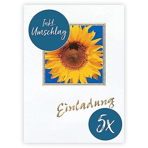 bsb 5 Allgemeine Einladungskarten - Einladungskarten Geburtstag & Kindergeburtstag mit Sonnenblumen-Motiv - Einladung verschiedene Anlässe - Geburtstagseinladungen in 10,5 x 14,5 cm von bsb