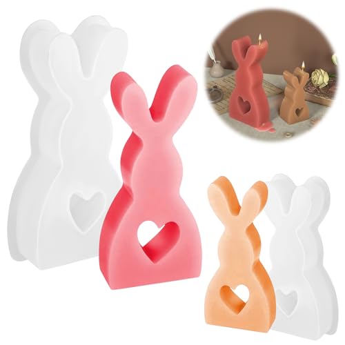 bssmmai Osterhase Silikonform Kerzenhalter 2STK Niedliche 3D Kaninchen Kerze Silikonform Silikonformen Gießformen Kerzenhalter DIY Silikon Kerzenhalter Gießform Hasenform für Ostern Ostergeschenke von bssmmai