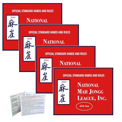 btdin Mahjong-Karte 2024, 4/8-teilige Nationale Mahjong-Karten, offizielle Standardhände und Regeln, Nationale Mahjong-Liga-Karten 2024 (Red 4pc) von btdin